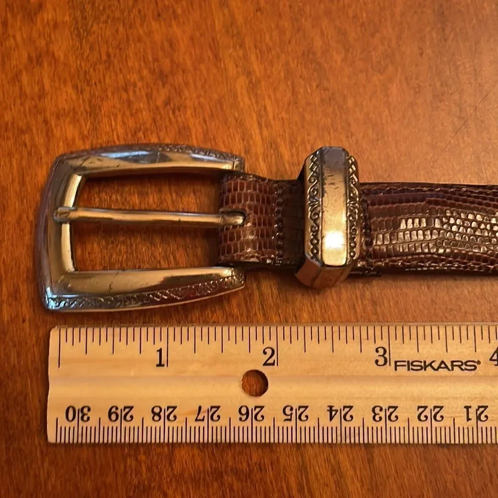 Brighton Brown Snakeskin Leather Belt with Silver Buckle & Metal Links